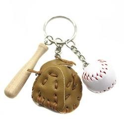 Asudaro Baseball-Schlüsselanhänger, Mini Pu-Leder Baseball-Handschuh Charm Keychain Geschenk Holzschläger mit Baseball- Key Ring für Team-Werbegeschenke,Sport-und Souvenirgeschenke,Siegesfeiern khaki von Asudaro