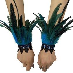 Asudaro Damen Kostüme Manschetten, Frauen Feder Handgelenk Manschetten Gothic Feder Manschette Spitze Fingerlose Vintage Feder Lange Handschuhe Armbänder Karneval Kostüm Accessoire Typ 02 von Asudaro