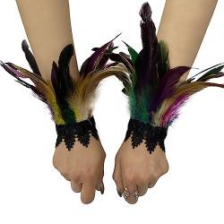 Asudaro Damen Kostüme Manschetten, Frauen Feder Handgelenk Manschetten Gothic Feder Manschette Spitze Fingerlose Vintage Feder Lange Handschuhe Armbänder Karneval Kostüm Accessoire Typ 08 von Asudaro