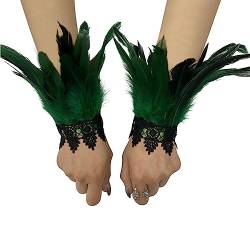 Asudaro Damen Kostüme Manschetten, Frauen Feder Handgelenk Manschetten Gothic Feder Manschette Spitze Fingerlose Vintage Feder Lange Handschuhe Armbänder Karneval Kostüm Accessoire Typ 10 von Asudaro