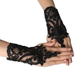 Asudaro Damen Lace Handschuhe, Elastisch Lace Hochzeithandschuhe Elegante Fingerlose Hochzeit Braut Kurz Blumen Spitze Handschuhe für Konzert Hochzeitszeremonie Abschlussfeier Urlaub Schwarz von Asudaro