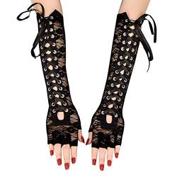 Asudaro Damen Punk Lange Handschuhe, Polyester Spitzenhandschuhe Fingerlose Brauthandschuhe Opera Fest Party Hochzeit Braut Handschuhe 1920er Stil Handschuhe Hochzeitsfest-Abschlussball Schwarz von Asudaro