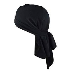 Asudaro Durag, Turban Hut Headwraps Piratenmütze Bandanas Hip-Hop Headwraps mit Langem Schwanz Streckt Chemotherapie Kappe Retro Kopftuch Street Dance Kopfbedeckung Unisex Stirnband Schwarz von Asudaro