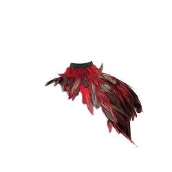 Asudaro Federumhang, Federkragen Damen Gothic Feder Umhang Cape Federschmuck Feather Shrug Halskette Kragen Mantel Gothic Steampunk Feather Shawl DIY Deko Fransen Feder Schal Kleidung Zubehör Rot von Asudaro