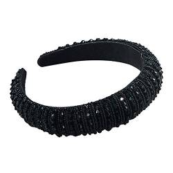 Asudaro Kristall Strass Gepolsterte Stirnbänder Frauen Bejeweled Wide Stirnbänder Haarschmuck Haarreif Kopf Warp Bling Haarbänder für Hochzeit Braut Jubiläumsfeier Schwarz von Asudaro