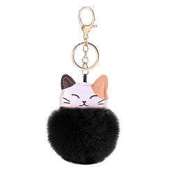 Asudaro Süßer Plüsch Schlüsselanhänger, Katze Fellknäuel Schlüsselring Fellknäuel Anhänger Bommel Anhänger Flauschiger Plüsch Schlüsselanhänger Dame Mädchen Handtaschenanhänger Keychain Dekor Schwarz von Asudaro