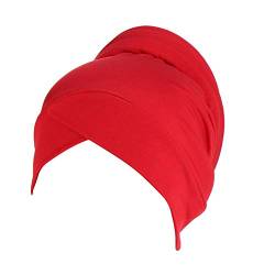 Asudaro Turban Kopftuch Muslim Damen Chemo Hüte Schlafmütze Sommermütze Bandana Retro Headwraps Hijab Beanie Stirnband Islamischen Kopfbedeckung Für Krebs, Chemo, Haarausfall, Schlaf Rot von Asudaro