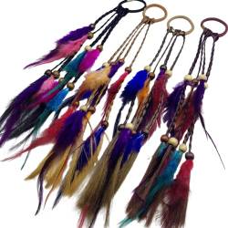 Feder-Stirnband Boho Hippie Kopfschmuck Feder Haarband Vintage Feder Haar Accessoires Haarschmuck Haarbänder Frauen Festival Karneval Kostüm Böhmische Indisch Haarbände Kopfbedeckung Dunkelblau von Asudaro