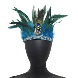 Federn Stirnband,Asudaro Feder Kopfschmuck Krone Kopfschmuck Federbesatz Federschmuck Tribal Kopfschmuck Feder Kopfschmuck Dekorative Stirnbänder Für Party, Kostüm, Halloween-Stirnband Blau von Asudaro