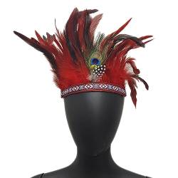 Federn Stirnband,Asudaro Feder Kopfschmuck Krone Kopfschmuck Federbesatz Federschmuck Tribal Kopfschmuck Feder Kopfschmuck Dekorative Stirnbänder Für Party, Kostüm, Halloween-Stirnband Rot von Asudaro