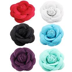 Frauen Blume Brosche, Asudaro 6Pcs Niedlich Stoff Pin Hochzeit Abzeichen Blume Brosche Kamelie Stoff Brosche Anstecknadel Brust Pin für Bluse/Jacke/Mantel/Handtasche/Dankeschön Geschenk Typ 01 von Asudaro