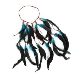 Indianer Kopfschmuck Damen Indianer Stirnband Federschmuck Haarband Feder-Stirnband Haar Feder Damenhaar Abschlussball-Accessoires Cosplay-Kostüm Kopfbedeckung arnevals kostüme Zubehör Blau von Asudaro