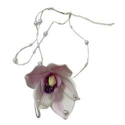 Asukohu Elegante Halskette mit Blumenanhänger, zierliche Choker-Kette für den täglichen Gebrauch, Verabredungen, Partys, Imitationsperle von Asukohu