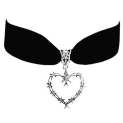 Asukohu Gothic-Halskette mit Stacheldraht, Herz-Halsband, Samt-Halsband, Gothic-Vintage-Schmuck, Metall von Asukohu