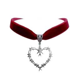 Asukohu Gothic-Halskette mit Stacheldraht, Herz-Halsband, Samt-Halsband, Gothic-Vintage-Schmuck, Metall von Asukohu