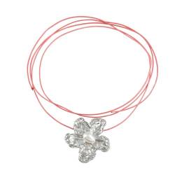 Asukohu Halskette mit unregelmäßigem Blumenanhänger, übertriebene Schnürkette, Sommer-Choker, Schmuck, Schlüsselbein-Kette, Halsband, Metall von Asukohu