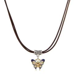 Asukohu Schwarze Perlen Anhänger Halskette Süße Schmetterlinge Schlüsselbein Kette Weiblich Sommer Verstellbarer Kordelzug Seil Pullover Kette, Metall von Asukohu