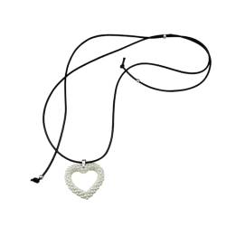 Asukohu Y2K Halskette mit Perlen-Herz-Anhänger, Halsband, Schlüsselbeinkette, Sommer-Nackenband, Party-Schmuck für Damen und Mädchen, Imitationsperle von Asukohu