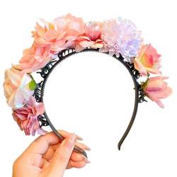 Buntes Blumen-Stirnband, böhmisches Haar-Accessoire, Cosplay-Haarreif, Clip, Blumenkränze, Haarband für Mädchen, Haarkränze von Asukohu
