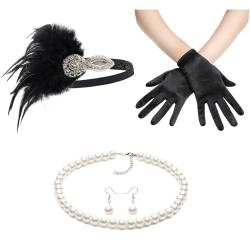 Fascinator Stirnband + Handschuhe + Perlen Halskette + Ohrringe für Cocktail-Teeparty, 1920er Jahre Kostüm für Damen, Halloween, Cocktail-Party, Stirnband von Asukohu