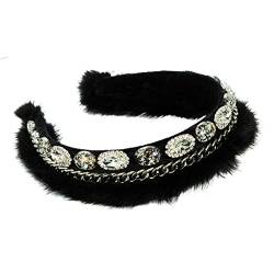 Pelziges Plüsch-Stirnband für Damen, Barock-Stil, mit Kristallkette, Bandana, Perlen-Haarreif von Asukohu