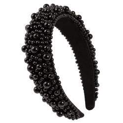 Stilvolles Schwamm-Haarband, Dekoration, bequem, breit, mit Perlen, Perlenverzierung, verstellbares Schwamm-Stirnband, elegantes Haar-Accessoire von Asukohu