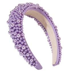 Stilvolles Schwamm-Haarband, Dekoration, bequem, breit, mit Perlen, Perlenverzierung, verstellbares Schwamm-Stirnband, elegantes Haar-Accessoire von Asukohu