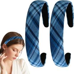 2 Stück Stirnband für Damen, Schottenkaro, Stoff-Haarbänder für Frauen und Mädchen (blau) von Aswewamt