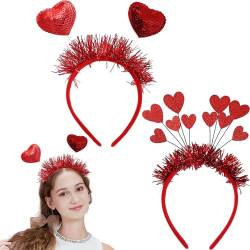 2 x Herz-Stirnband, rotes Pailletten-Stirnband, wunderschönes Haarband für den täglichen Gebrauch, Glitzer-Haarschmuck für Damen und Mädchen, 2 Stile von Aswewamt