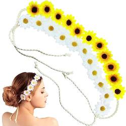 Sonnenblumen-Stirnband, verstellbar, Festival-Stirnband, gelb und weiß, Blumenkronen, Blumen-Stirnbänder für Frauen und Mädchen, 2 Stück von Aswewamt