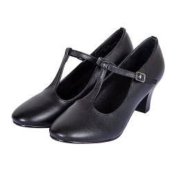 Asyusyu Charakterschuhe Damen T-Strap Geschlossene Zehen Latin Salsa Tango Tanz Übungsschuh Student Fußlicht Tanzschuhe, Schwarz , 38.5 EU von Asyusyu