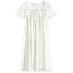 Damen Kurzarm Nachthemd Vintage Spitze Sweet Long Homewear Loose Large Size Nachthemden (Weiß,L) von Atack-B