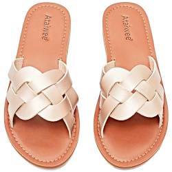 Ataiwee Frauen Slide Sandalen - Komfortable Slip On Mode Strappy Flache Sommer Schuhe.(1908002,GD/MF,39) von Ataiwee