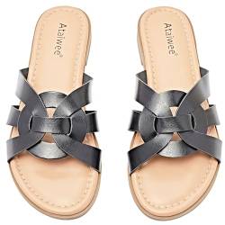 Ataiwee Frauen Slide Sandalen - Lässige Sommer-Damensandalen mit Kreuzriemen(2307013,BK/MF,38.5) von Ataiwee