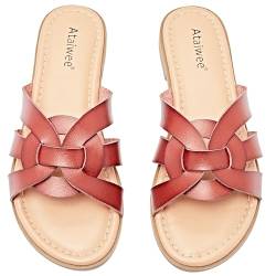 Ataiwee Frauen Slide Sandalen - Lässige Sommer-Damensandalen mit Kreuzriemen(2307013,BR/MF,38) von Ataiwee