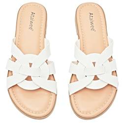 Ataiwee Frauen Slide Sandalen - Lässige Sommer-Damensandalen mit Kreuzriemen(2307013,WT/MF,38.5) von Ataiwee