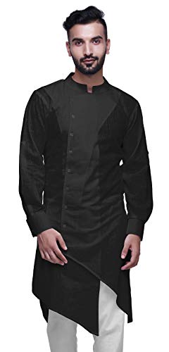 Atasi Asymmetrische geknöpfte Kurta für Herren Solide langärmlige Kurta für Herren-Large von Atasi