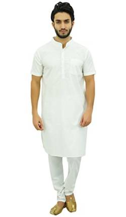 Atasi Ethnische Weiß Kurta-Pyjama-Set Men Casual Kragen Punjabi Long Shirt-Large von Atasi