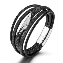 Ategazza Leder Armband Feder Herren Armbänder mit Magnetverschluss 21,5cm gb514 (Silber) von Ategazza