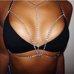 Atentuyi Funkelnden Strass Geschichteten Körper Kette Silber Cz Y Halskette Kristall BH Kette Sexy Bikini Kette Nachtclub Körper Zubehör Sommer Bauch Taille Kette Boho Körperschmuck Für Frauen Mädchen von Atentuyi