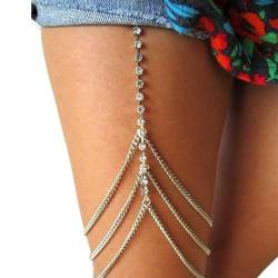 Atentuyi Geschichtet Cz Bein Kette Strass Oberschenkel Kette Silber Oberschenkel Bein Kette Sexy Nightclub Kristall Körper Kette Elastische Sommer Strand Bikini Boho Beinschmuck Für Frauen Mädchen von Atentuyi