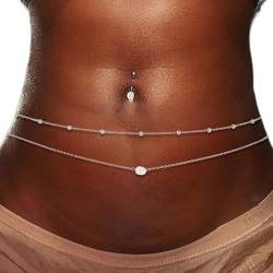 Atentuyi Geschichtet Perle Taille Kette Silber Perle Bauch Kette Perlen Körper Kette Sexy Geschirr Bikini Kette Sommer Strand Boho Taille Schmuck Zubehör Für Frauen Und Mädchen (2pcs) von Atentuyi