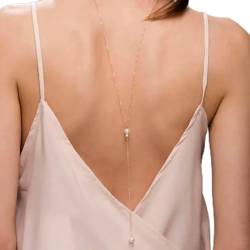 Atentuyi Hochzeitskulisse Perlenanhänger Halskette Gold Lange Kette Y Halskette Perlenrücken Halskette Braut Lariat Halskette Bikini Body Chain Boho Body Jewelry For Women And Girls von Atentuyi