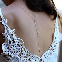 Atentuyi Hochzeitskulisse Perlenkette Gold Lange Anhänger Y Halskette Perlenrücken Halskette Braut Lariat Halskette Bikini Body Chain Boho Body Jewelry Für Frauen Und Mädchen von Atentuyi