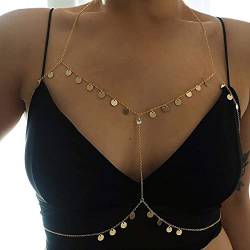 Atentuyi Mehrlagige Pailletten Körperkette Halskette Gold BH Kette Strand Bikini Kette Drahtgeschirr Körperzubehör Sommer Bauch Taille Kette Boho Quaste Körperschmuck Für Frauen Und Mädchen von Atentuyi