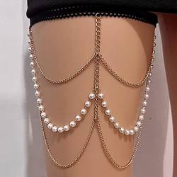 Atentuyi Mehrlagige Perlen Beinkette Goldperlen Oberschenkelkette Quaste Oberschenkelkette Elastischer Gurt Bikini Boho Körperkette Sommer Strand Perlen Beinschmuck Für Frauen Und Mädchen von Atentuyi