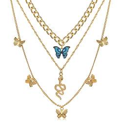 Atentuyi Punk Cuban Chunky Chain Layered Necklaces Gold Choke Butterfly Chain Layering Pendant Snake Necklace Flat Curb Collar Chain Thick Chain Multilayer Necklace Jewelry for Women and Girls von Atentuyi