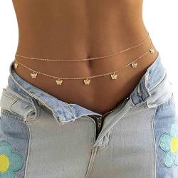 Atentuyi Schmetterling Taille Kette Gold Geschichtet Bauch Kette Quaste Körper Kette Sexy Geschirr Bikini Kette Sommer Strand Boho Taille Schmuck Zubehör Für Frauen Und Mädchen (2pcs) von Atentuyi