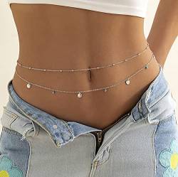 Atentuyi Silber Pailletten Geschichtet Bauch Taille Kette Set Sexy Bikini Strand Geschirr Quaste Perlen Körper Kette Böhmischen Schmuck Für Frauen Und Mädchen 2 Stück von Atentuyi