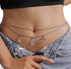 Atentuyi Sonne Mond Geschichtet Perle Taille Kette Silber Herz Bauch Kette Quaste Körper Kette Sommer Strand Sexy Geschirr Bikini Boho Perlen Taille Schmuck Zubehör Für Frauen Und Mädchen von Atentuyi